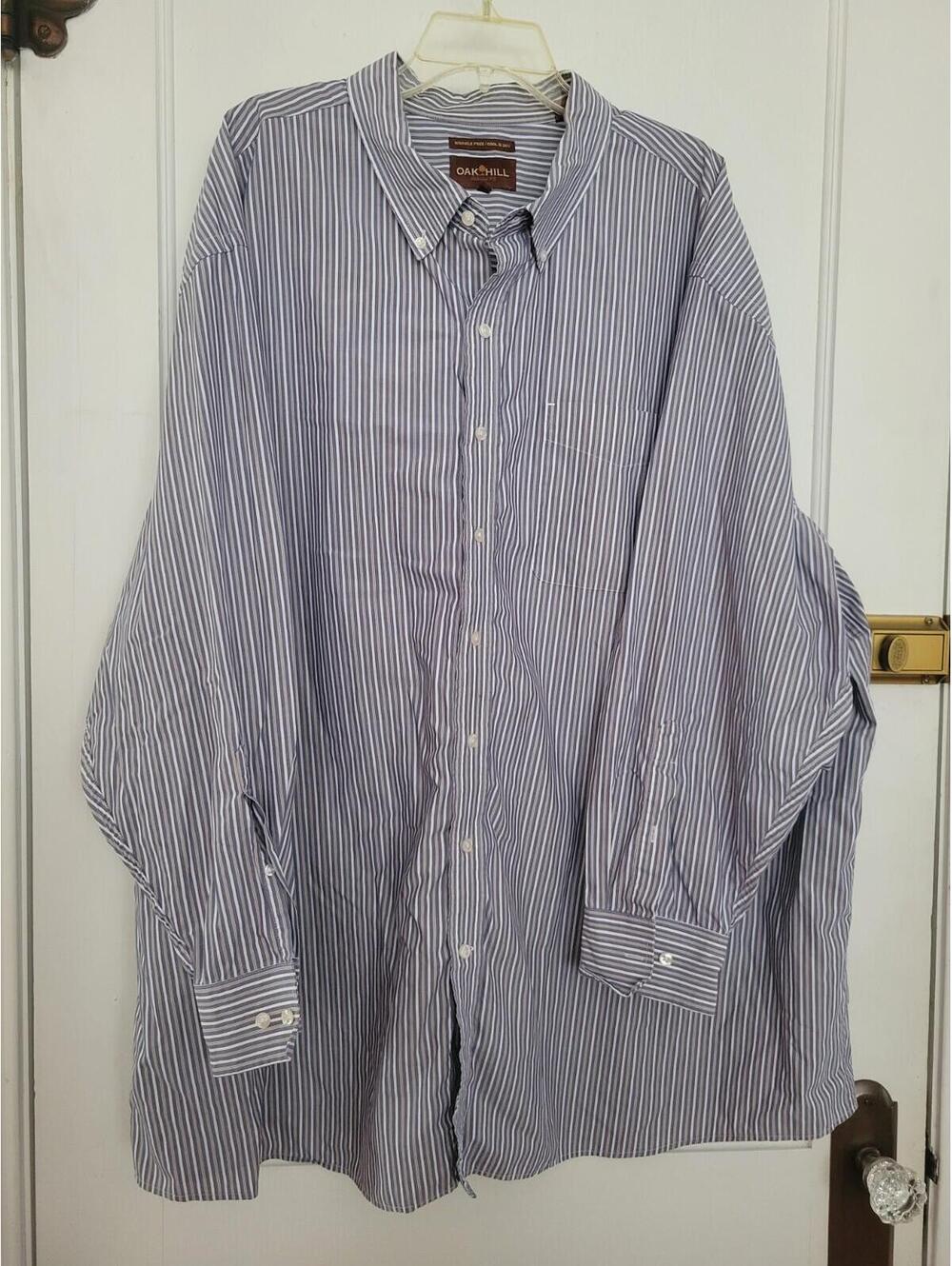 Oak Hill 4XL Blue Stripe Shirt Button Down Wrinkle Free Cool & Dry Big Tall